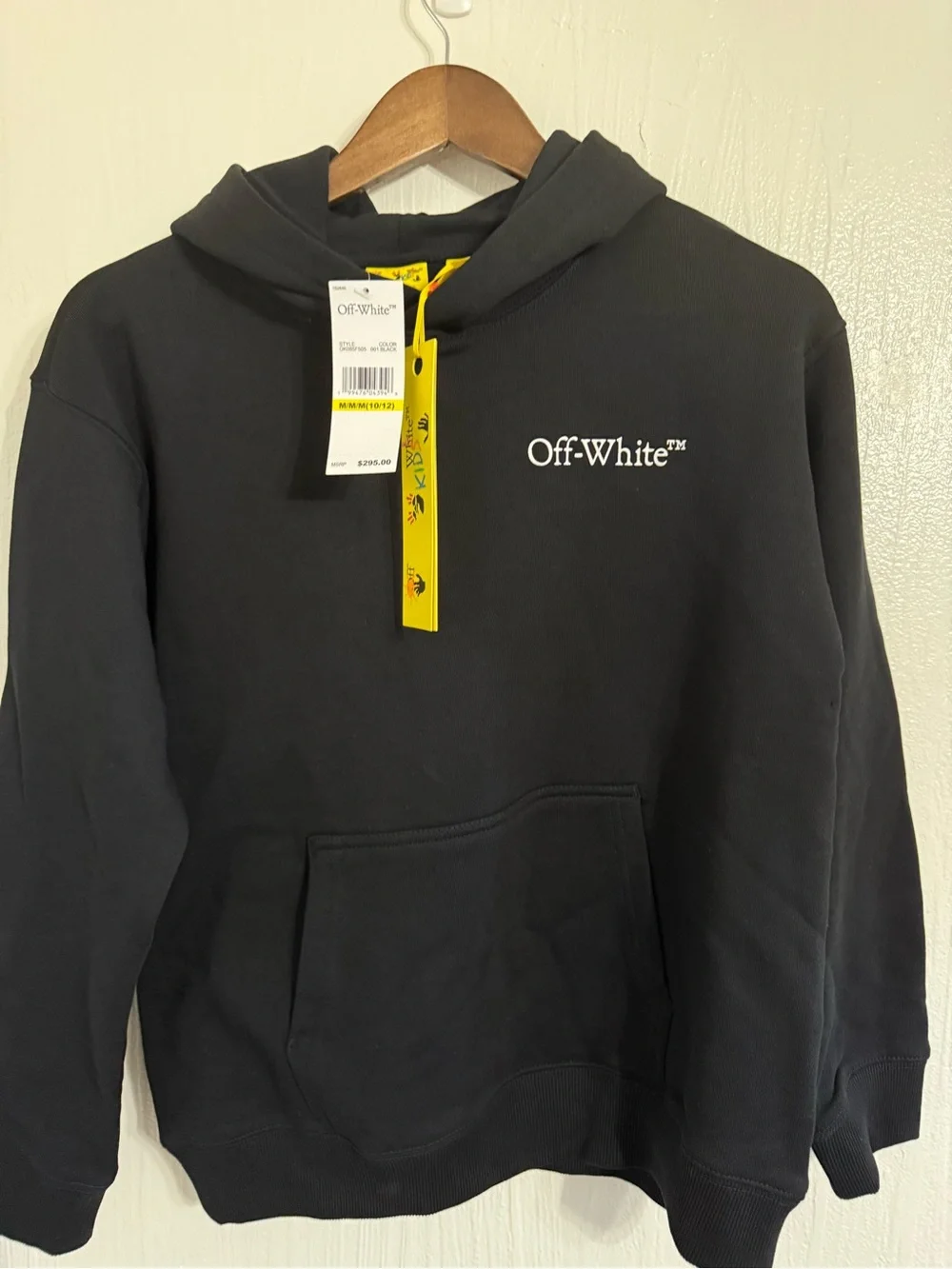 OFF-WHITE VIRGIL ABLOH KIDS PRINT HOODIE SWEATSHIRT BLACK MEDIUM 10-12